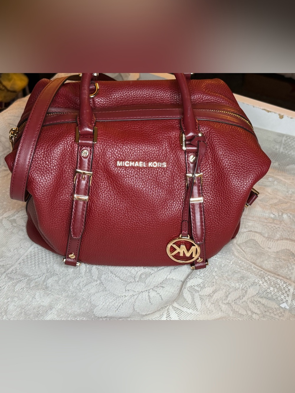 Michael Kors Burgundy Bedford Legacy satchel handbag detachable strap